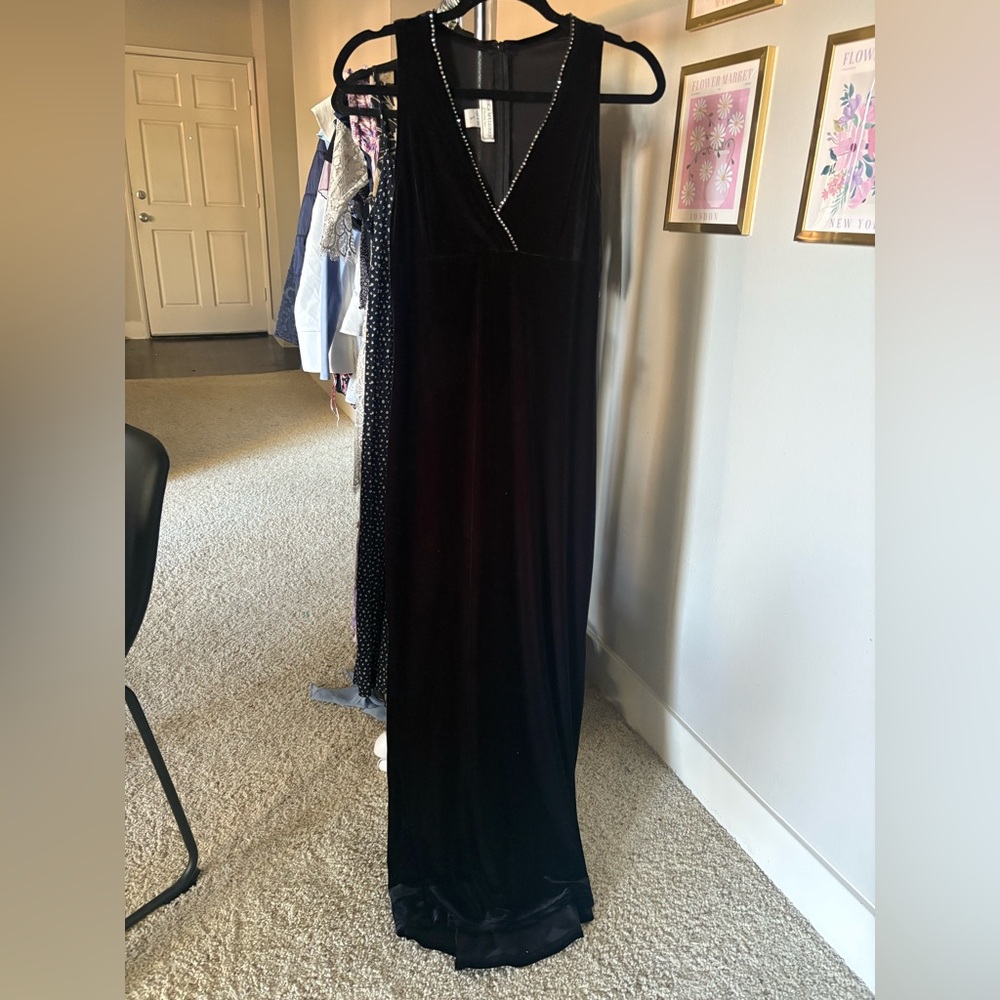 90s Vintage Black Velvet Maxi Dress